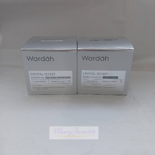 Wardah crystal secret bright activating night cream dan day cream/cream siang/cream malam/1 paket sk