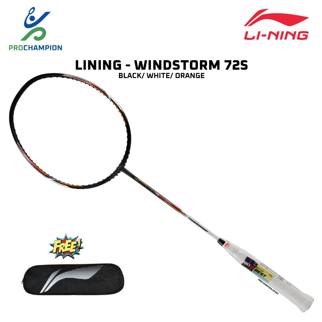 New Raket Badminton LINING WINDSTORM 72 S / 72S / WS72S Black White Orange