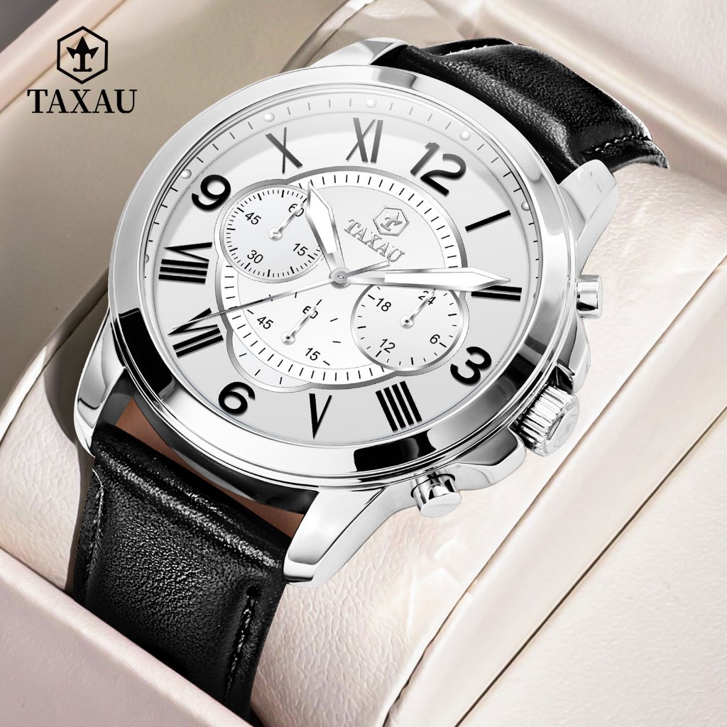 TAXAU Jam Tangan Pria Original Analog Anti Air Keren Chronograph Multifungsi Jam Tangan Pria Kulit