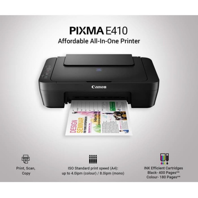 Printer Canon Pixma E410 Print-Scan-Copy dengan tinta original canon