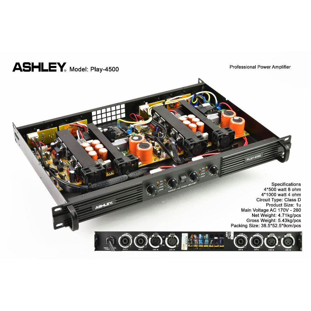 POWER AMPLIFIER ASHLEY PLAY4500/PLAY 4500 4 CHANNEL ORIGINAL