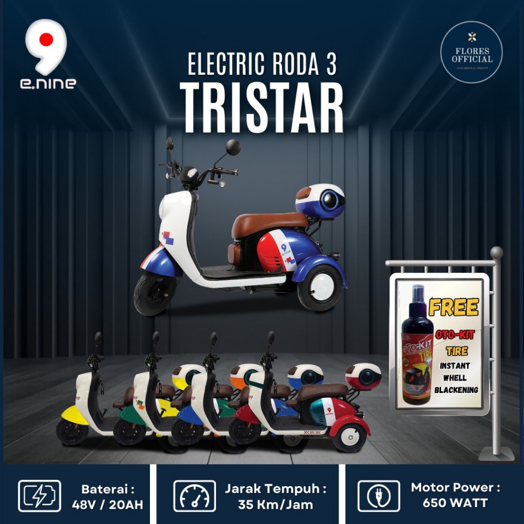 Enine Tristar Sepeda Listrik Roda 3 E-Nine Italy Electric Bike Garansi Resmi