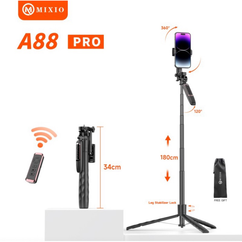 Mixio A88Pro 180cm Tripod tongSis Bluetooth Alumunium Premium