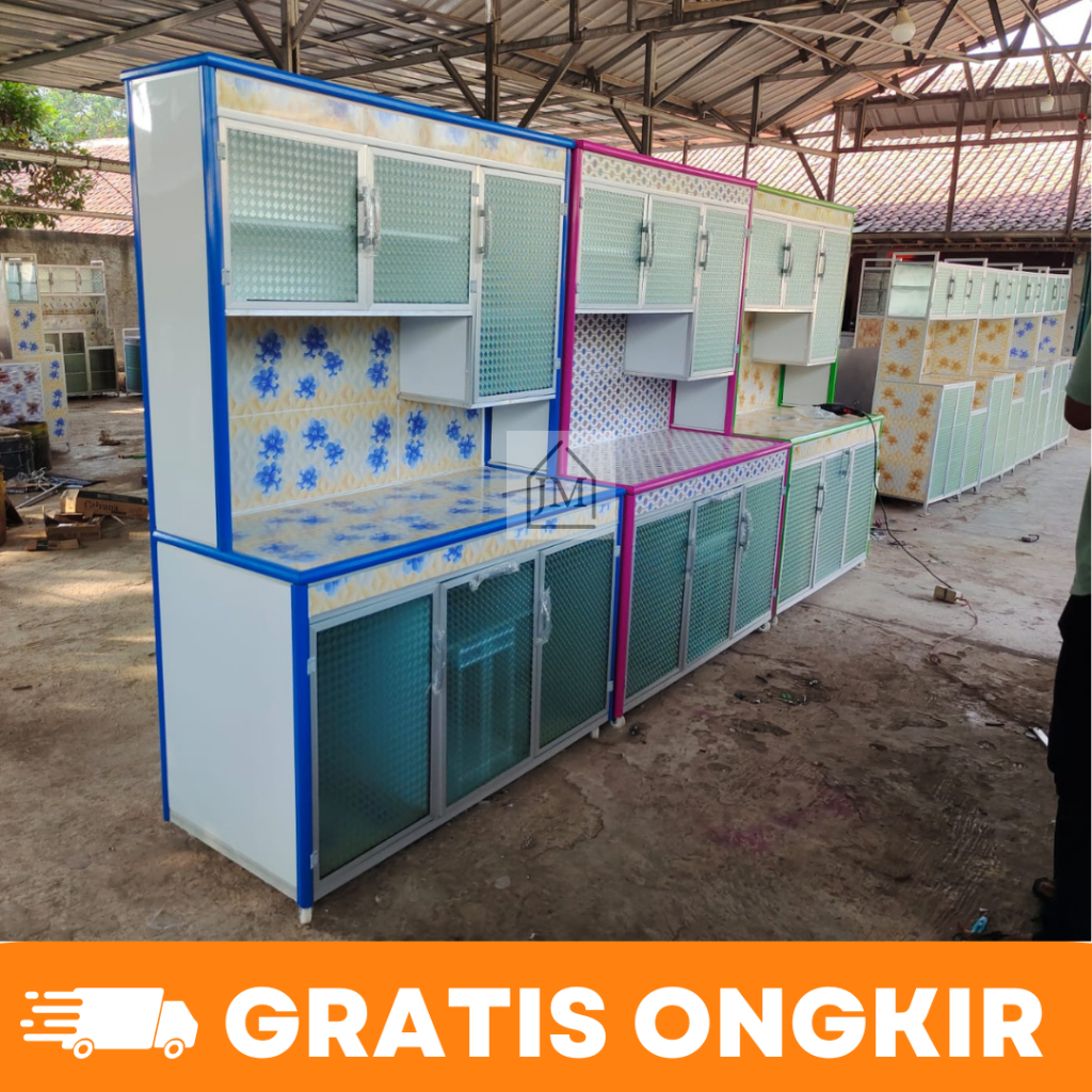 RAK SAYUR LEMARI PIRING ALUMINIUM 3PINTU SLIDING TIANG JUMBO FULL KERAMIK