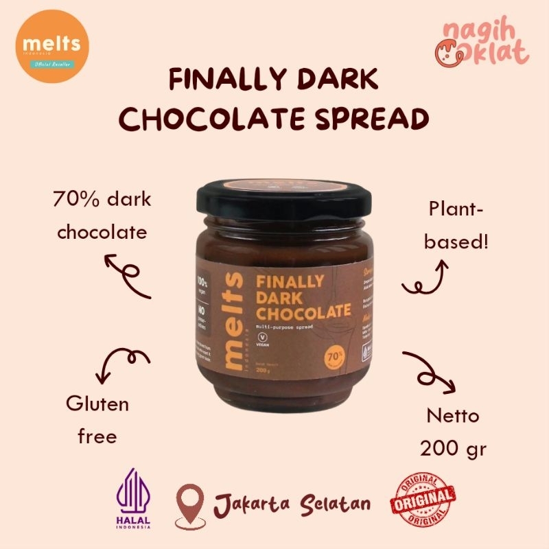 

MELTS Finally Dark Chocolate Spread 70% | Selai Olesan Cokelat Untuk Roti Gluten Free Plant Based Vegan - @nagihcoklat