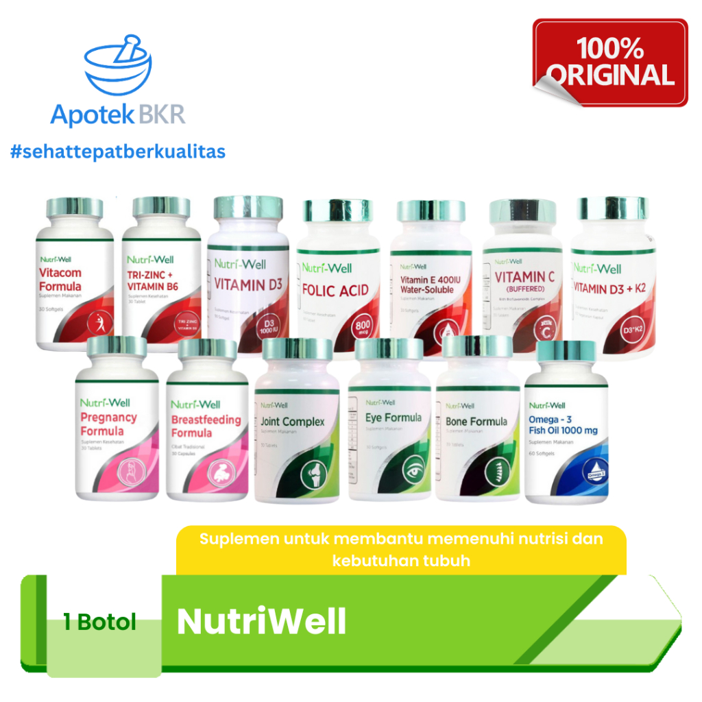 Nutriwell All Varian - Vitamin C, B kompleks, d3, asam folat, omega 3, zinc - Vitamin Kesehatan - Ap