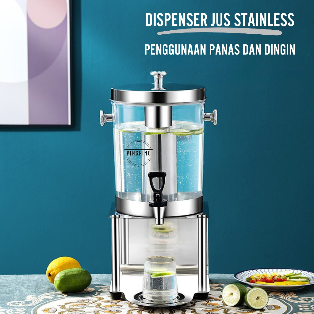 Dispenser Minuman Stainless Steel untuk Komersial dan Rumah Tangga dengan Keran, Mesin Jus Buah, Jer