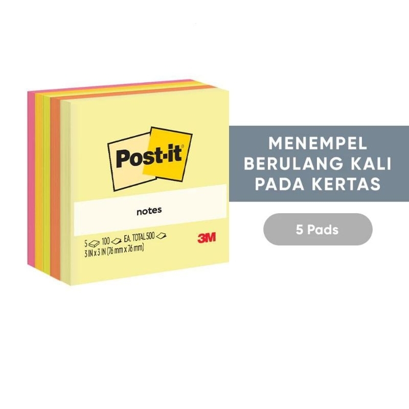 

3M POST IT 654-5ASST/STICKY NOTES/KERTAS MEMO TEMPEL 5PAD
