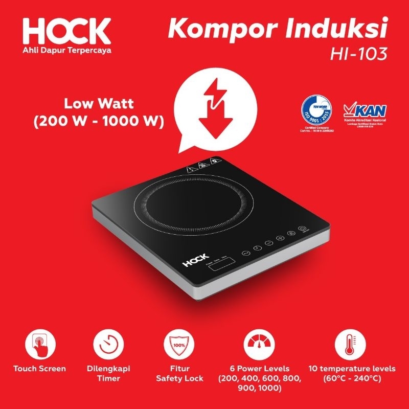 Hock HI-103 Kompor Induksi Portable Low Watt 200W-1000W Touch Screen
