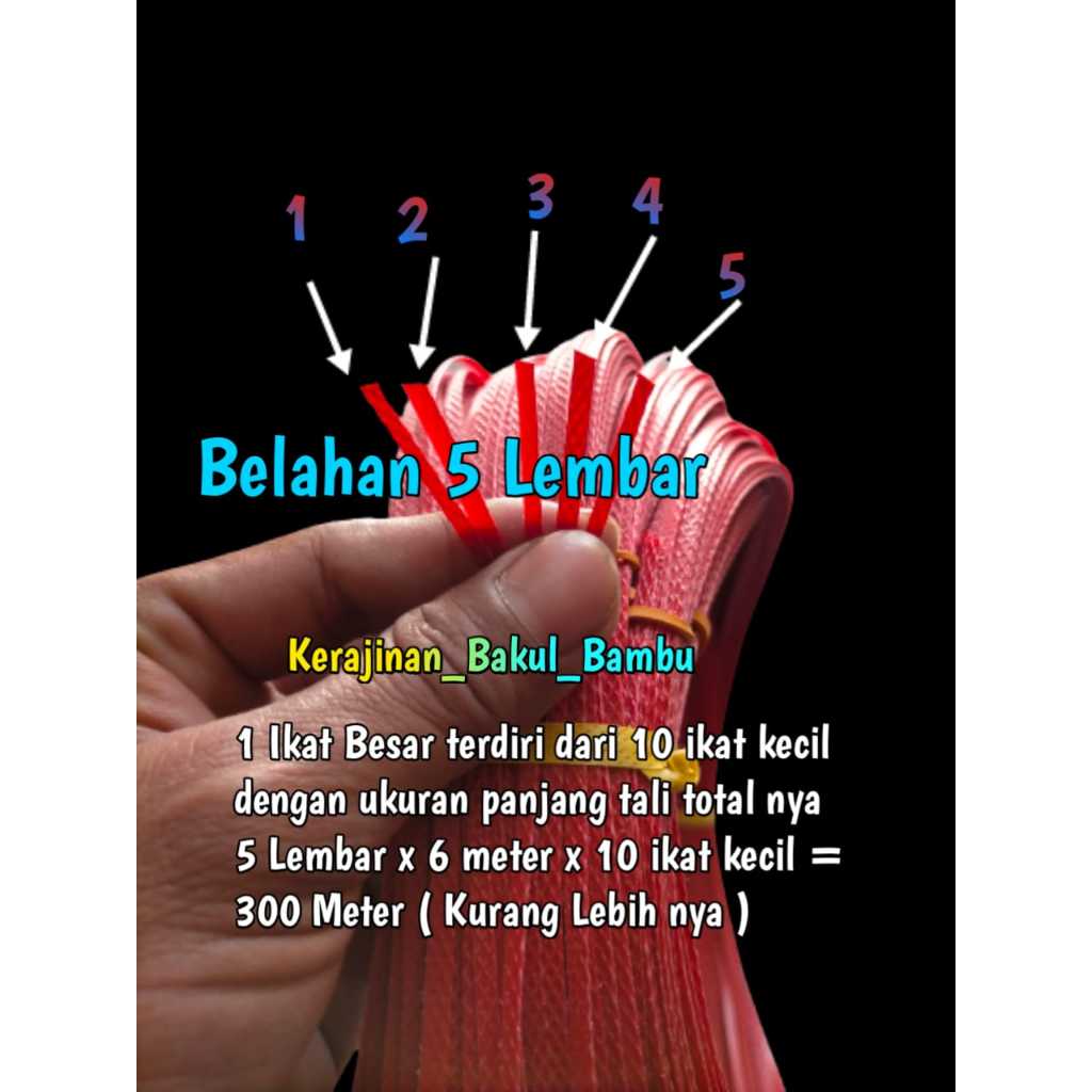 Tali anyaman bambu BELAHAN 5 LEMBAR tali merah untuk segala jenis pembuatan anyaman bambu muirah