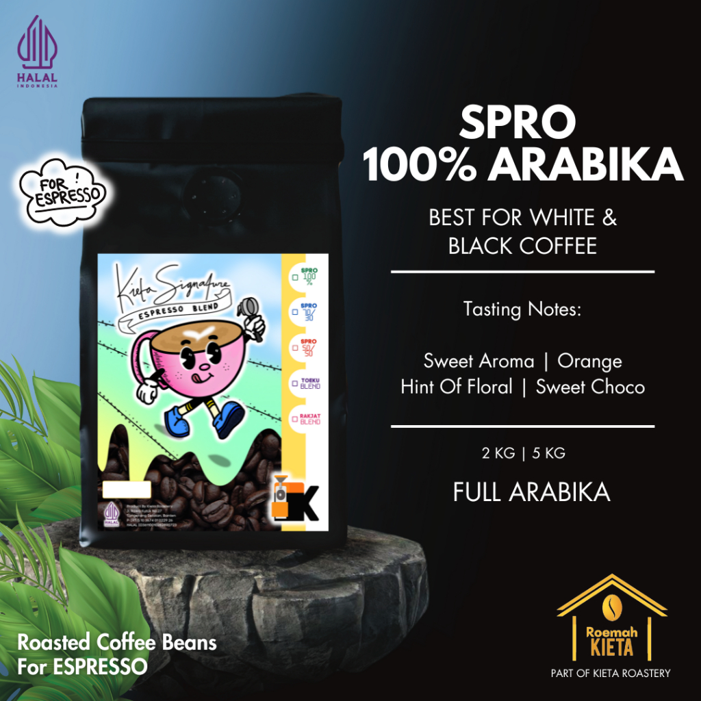 

Roemah Kieta - Kemasan Grosir Biji Kopi Arabika SPRO 100% Blend For Espresso | Bubuk Roasted Espresso Coffee Beans
