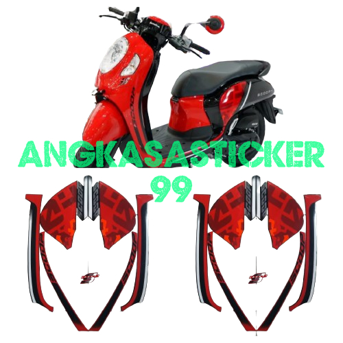 STICKER STRIPING BODY MOTOR HONDA SCOOPY SPORTY 2020 HITAM-MERAH