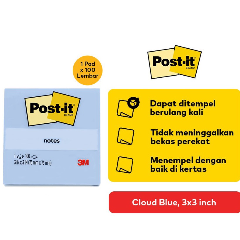 

MURAH MERIAH POST IT 3M 6541CB Original Cloud Blue 76x76 1 Pad 1 Lembar