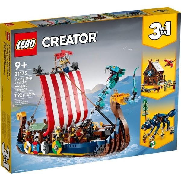 LEGO Creator 3 in 1 - 31132 Viking Ship and the Midgard Serpent Set Building Toy Kingdom House Wolf 