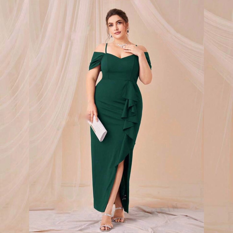 AVINS DRESS - Dress pesta wanita maxi slit bodycon dress off shoulder sabrina dress press body big s