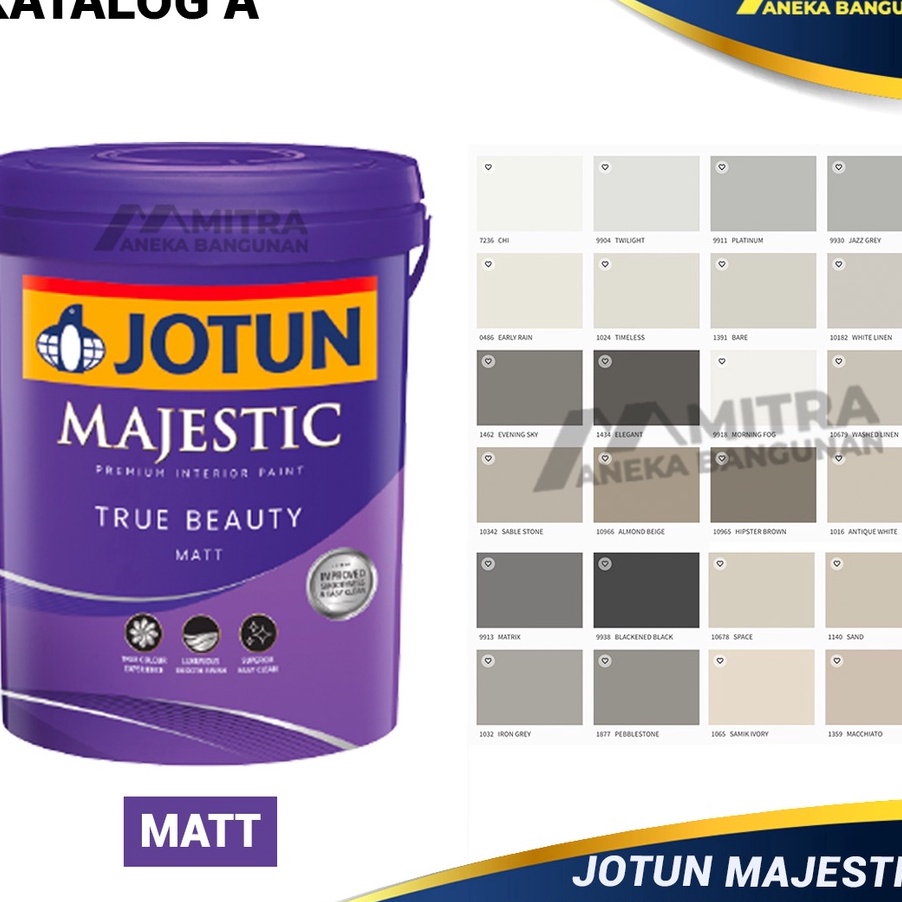 Limit CAT TEMBOK INTERIOR JOTUN MAJESTIC TRUE BEAUTY MATT 25 LITER  KATALOG A  WARNA ABU PUTIH HITAM