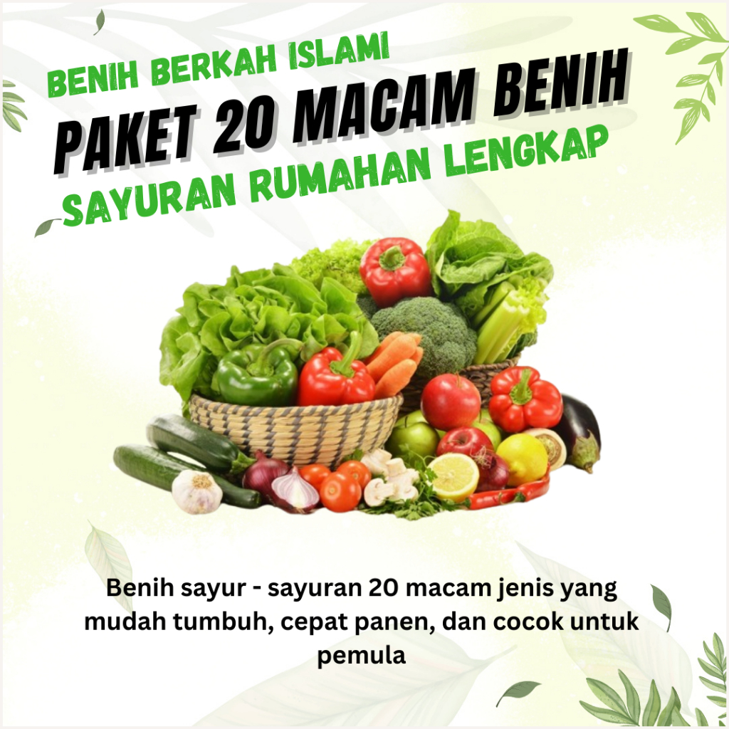 Paket 20 Benih Sayur Organik Lengkap 10-20 Variasi | Tanam Sendiri, Panen Segar di Rumah | Biji Bibi