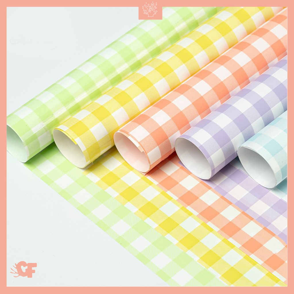 

20 LEMBAR Kertas Buket Bunga Gingham White Flower Wrapping Paper Kotak Kotak Cellophane KB6012