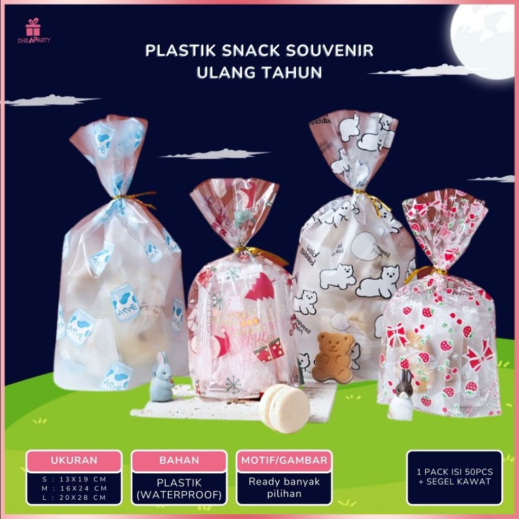 

DP Plastik Snack Ulang Tahun (ISI 50 PCS ) Plastik Goodiebag Ulang Tahun / Kantong Sovenir Snack Ulang Tahun Anak Include Kawat PP30