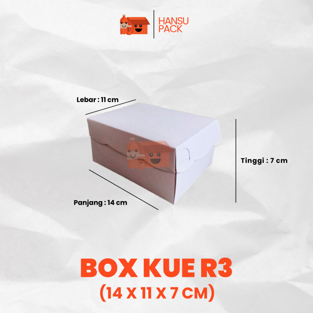 

Kotak Kue R3 Isi 25pcs14x11x7cm Dus Kue / Snack Box (R3) 15cm x 10,5cm x 7cm Duplex Coated Putih
