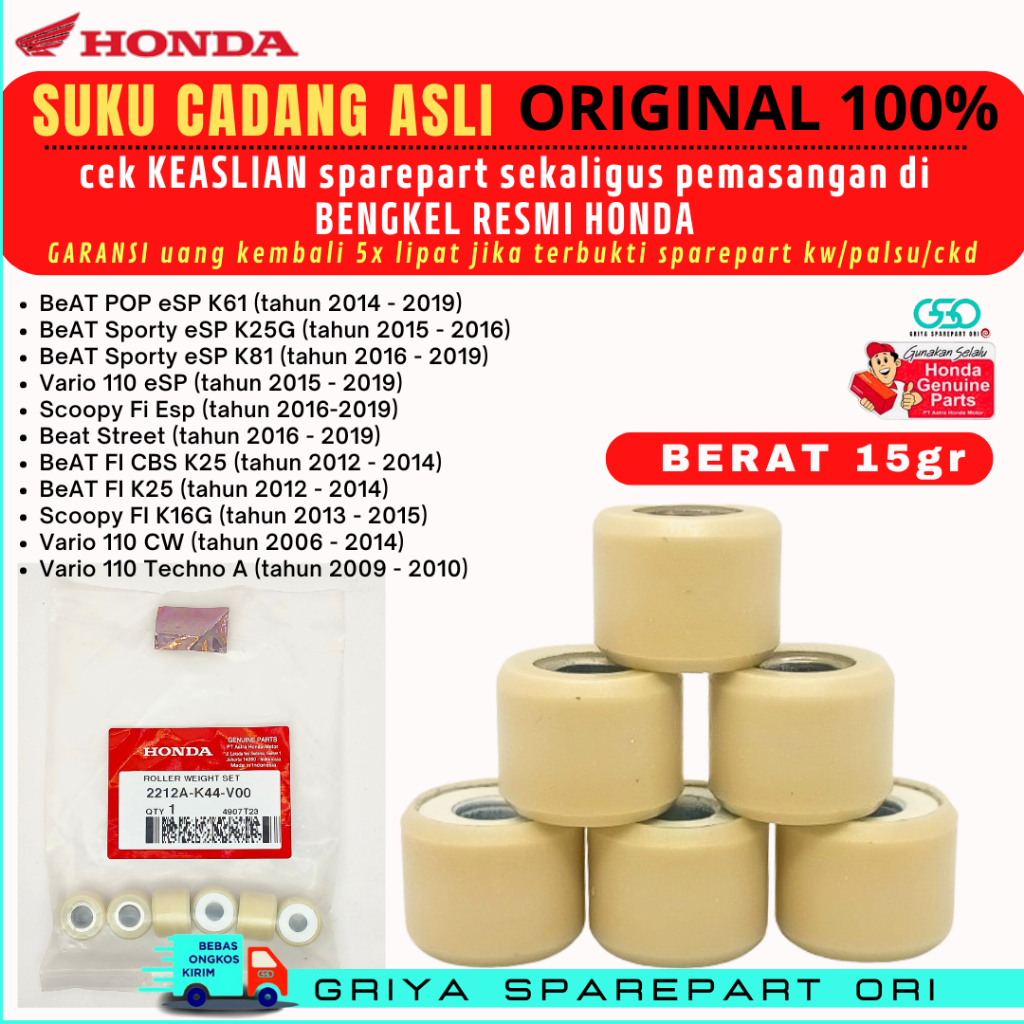 Roller Beat Esp Original  Roller Beat Street Original Roller Scoopy Fi Original Roller Vario 110 Fi 