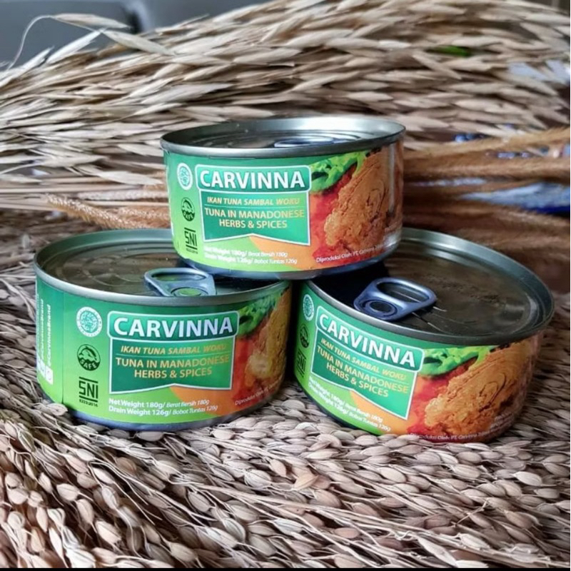 

CARVINNA Tuna Chunks in Manadonese Herbs & Spices (Tuna Kaleng dengan Sambal Woku) 180 gram