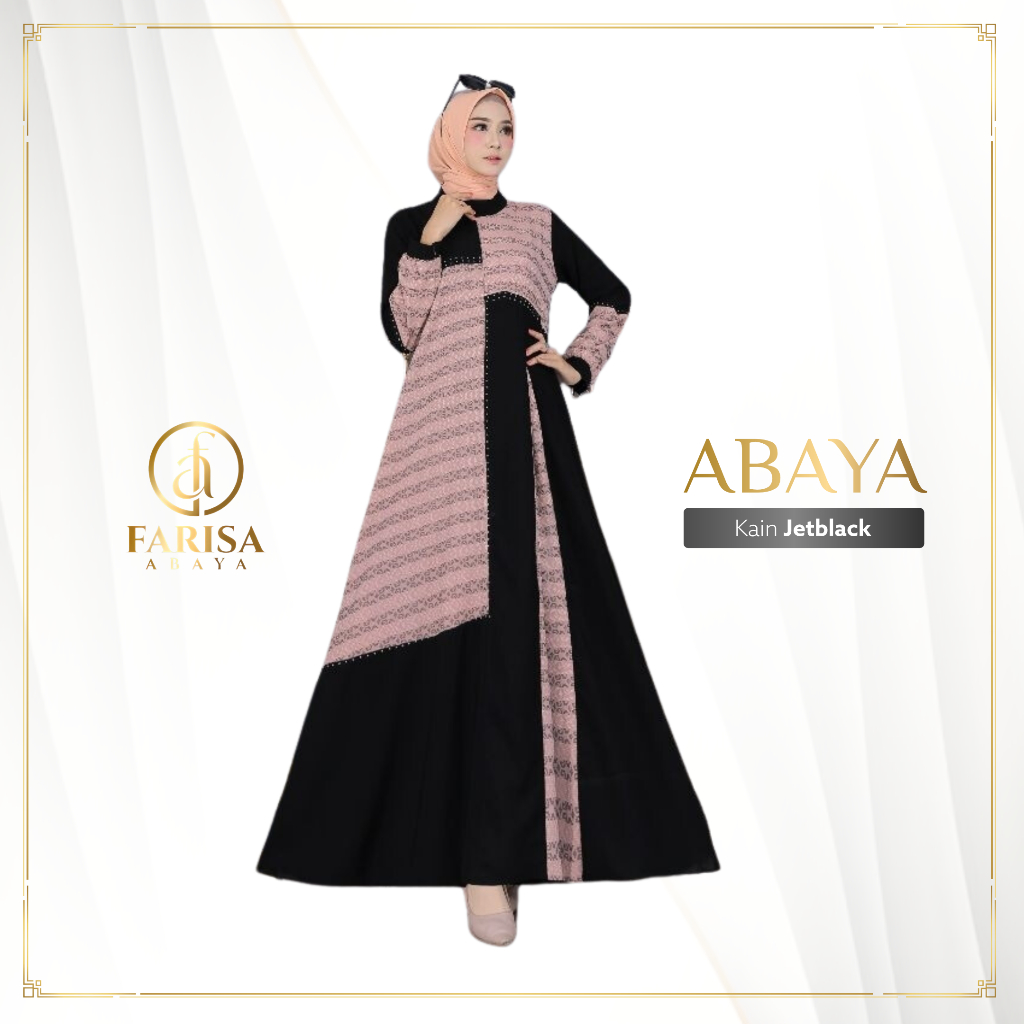 Gamis Abaya Kinara Jetblack Dress Wanita Model Turkey Baju Muslim Dewasa Motif Tenun Elegant Premium