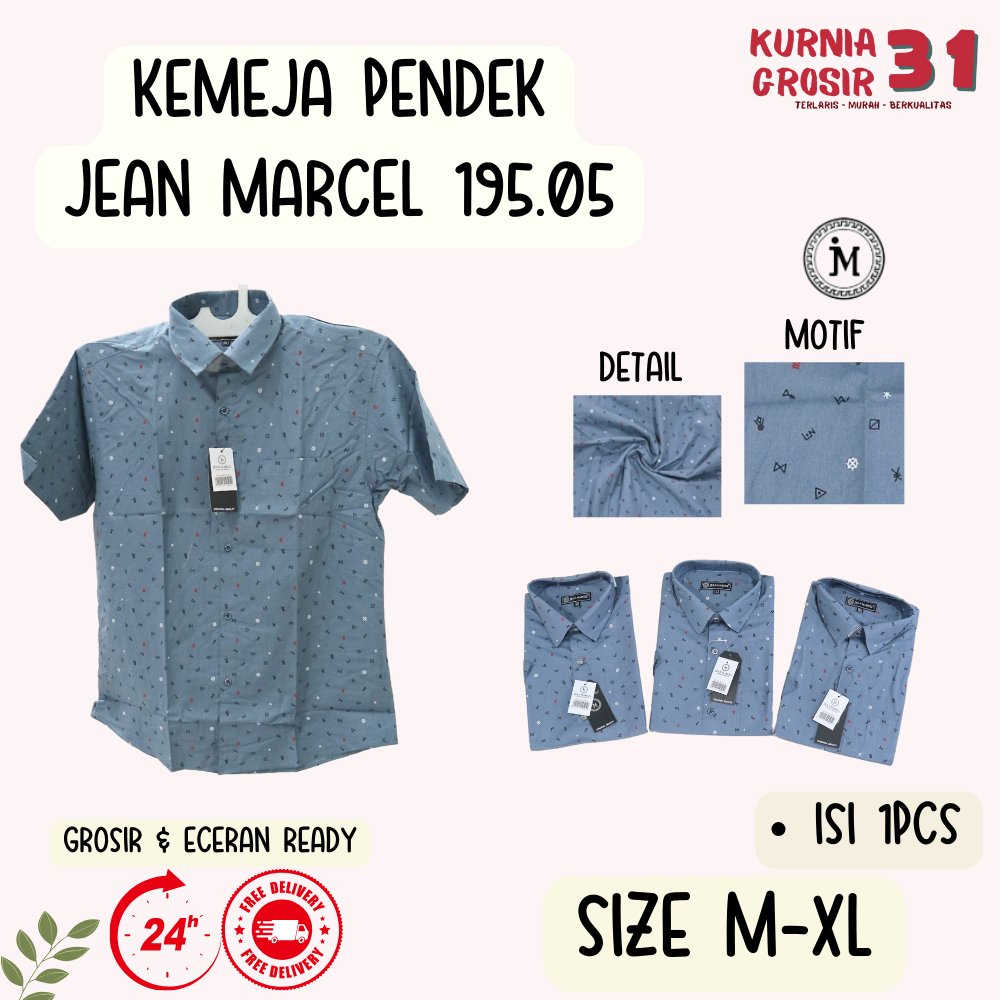 Kemeja Lengan PENDEK JEAN MARCEL 195.05 Slim Fit / Hem Kerja Kantor / Pakaian Formal Cowok