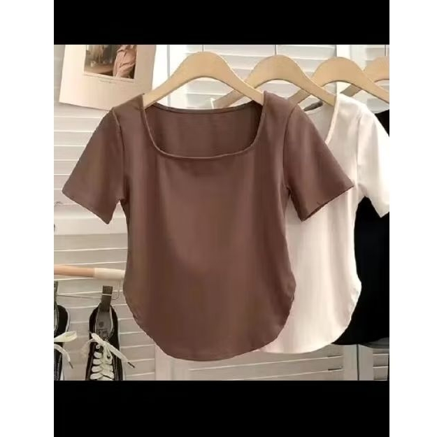 ATASAN KAOS SPANDEK KOREAN WANITA SEXY LENGAN PENDEK LEHER MODEL U