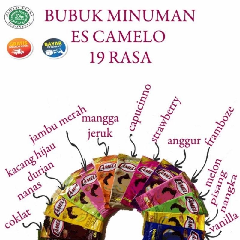 

Es Camelo Bubuk Minuman Aneka Rasa 1 Renceng 10 pcs