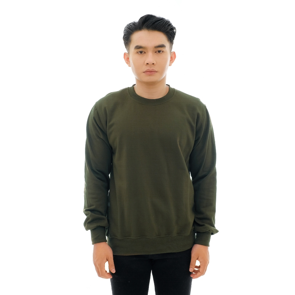 Brofash - Sweater Crewneck Pria Cowok Laki Laki Dewasa Polos Original 100% Branded Terbaru 2024 Army