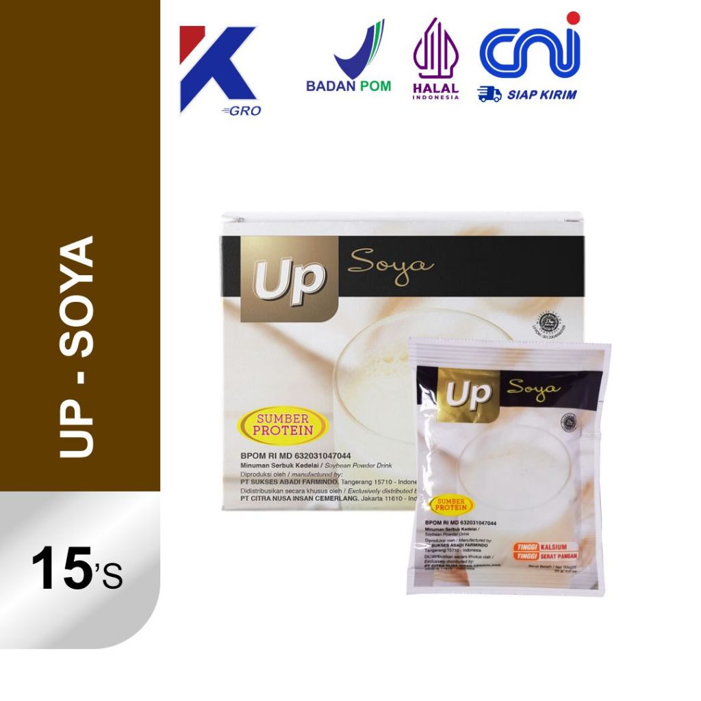 

Up Soya - Sari Kedelai Non GMO | 1 Box isi 15 Sachet | Minuman Soya Bubuk Sehat