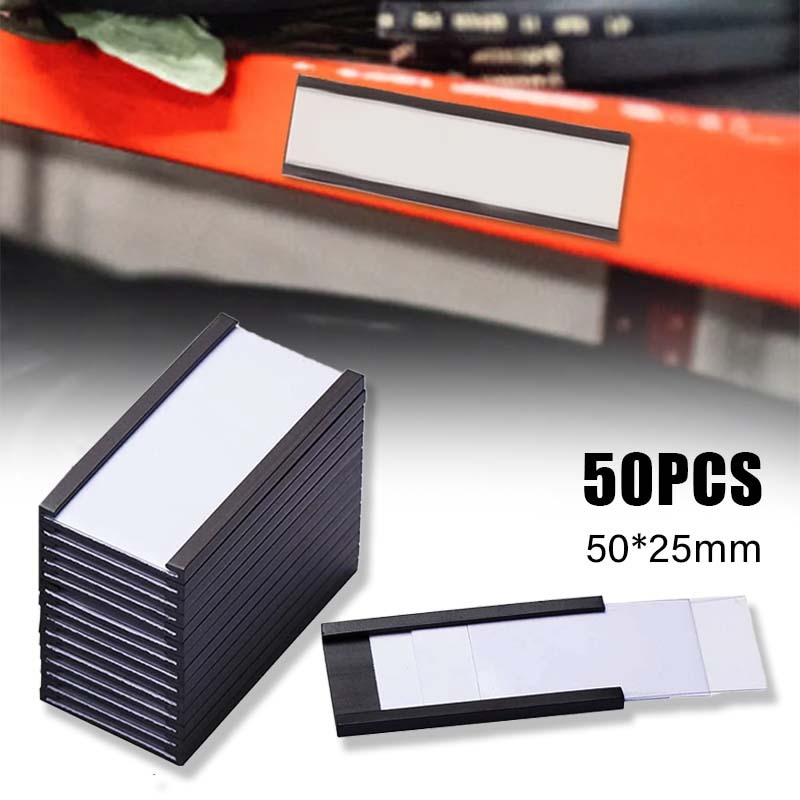 

50pcs Label Harga Magnetik 50x25mm Dirak Name Label Harga Black Magnetic Label Holders With Blank Card