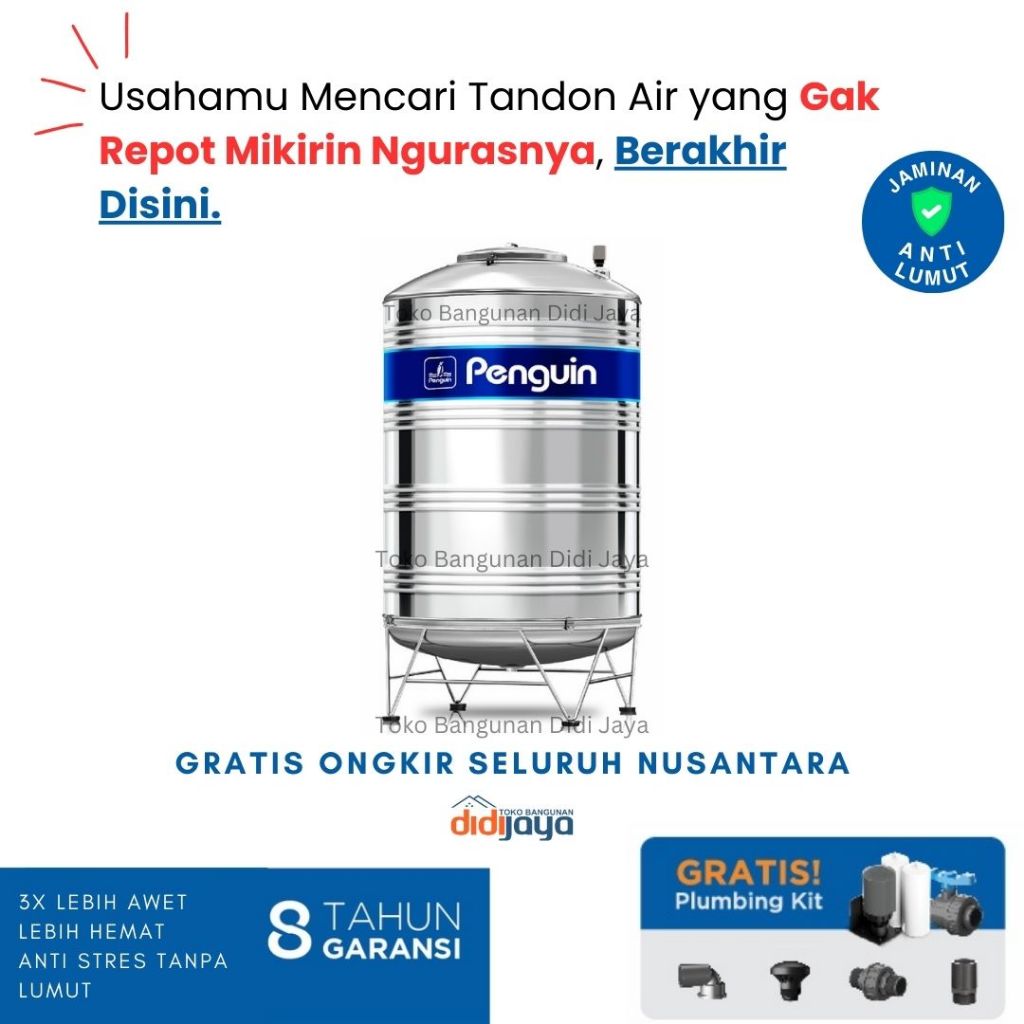 Tandon Air Stainless Steel 1000 Liter Penguin | Toren Air | Tangki Air Stainless Steel TBSK 1000