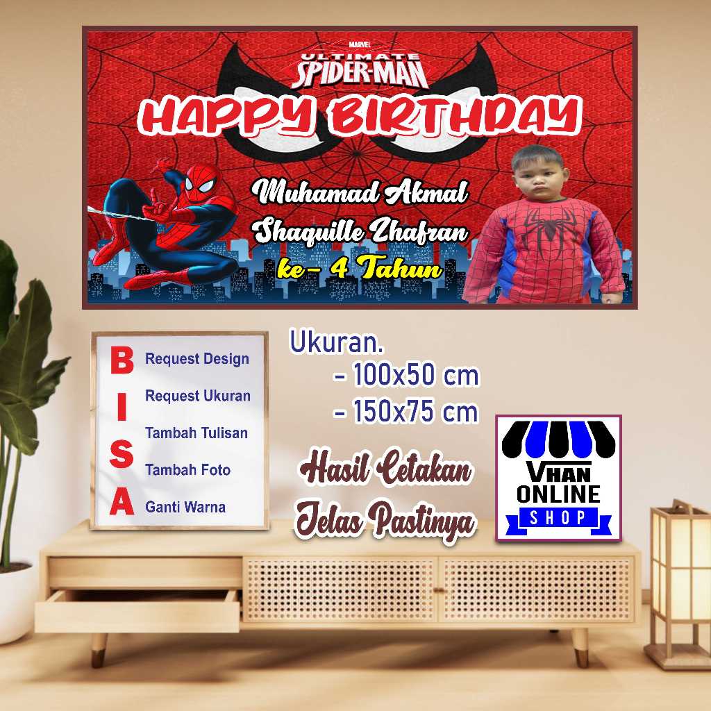 Cetak Spanduk Banner MMT Ulang Tahun Anak Model Spiderman