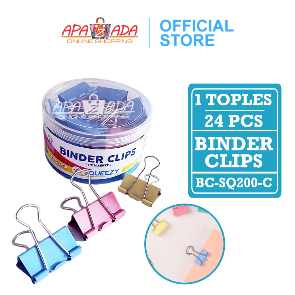 

Apazada - Binder Klip No.200 [1 Toples - 24 Pcs Klip] / Binder Clip Warna Penjepit Kertas BC-SQ200-C