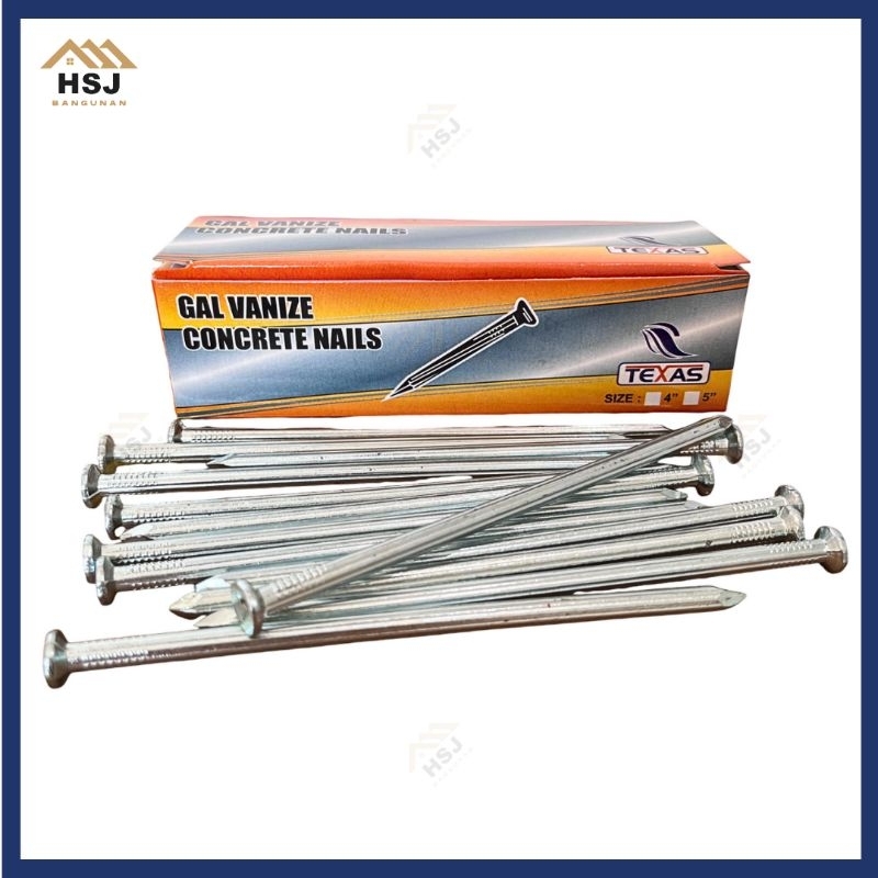 Paku Cor 5 Inch Paku Putih Baja Beton 1 Kotak 1 Pack Paku Cor TEXAS ORI