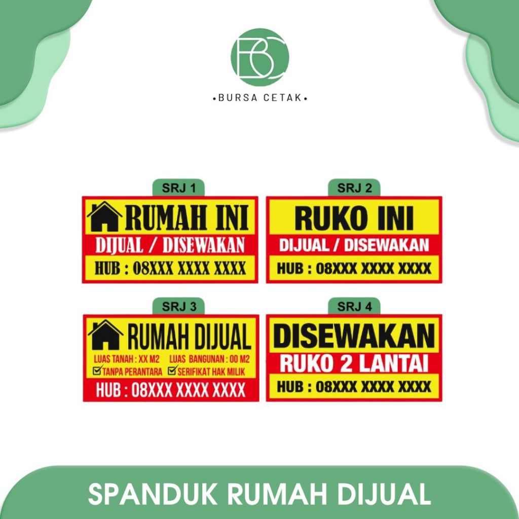 BURSA CETAK - Print Spanduk Rumah Dijual / Dikontrakan / Tanah Dijual / Disewakan Banner Iklan