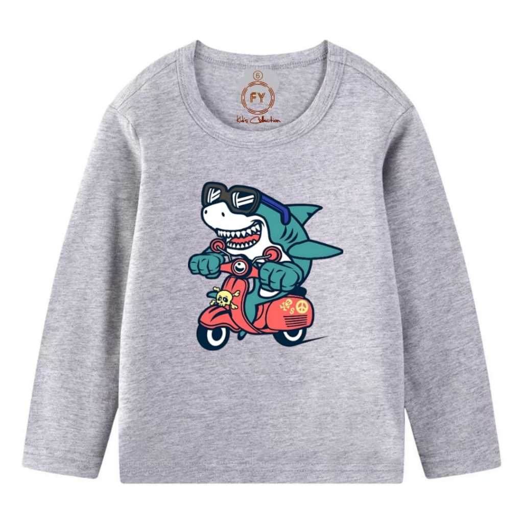 Atasan Kaos Lengan Panjang kaos Anak Laki Laki Lengan Panjang Motif Shark Motor