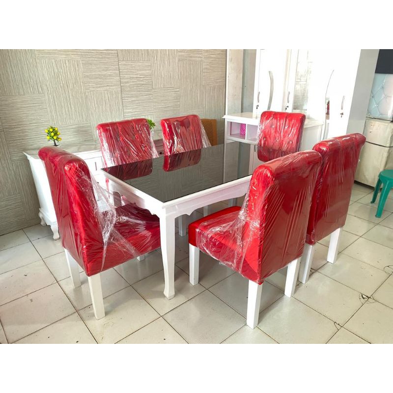Meja Makan 6 Kursi Cat Duco Mewah Bahan Multiplex