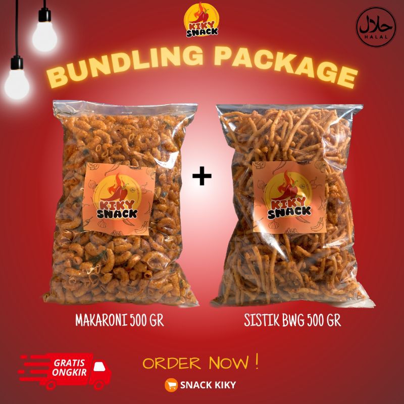 

[PAKET BUNDLE] MAKARONI 500 GRAM + SISTIK BAWANG 500 GRAM KIKY SNACK