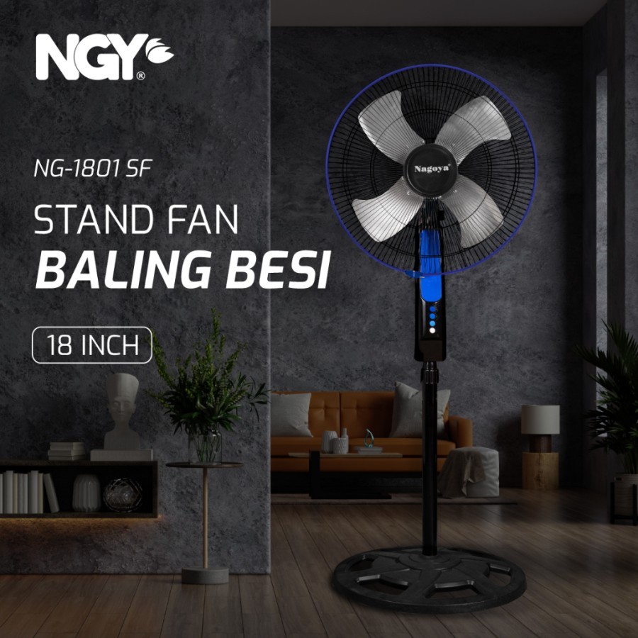 Nagoya NG-1801 Kipas Angin Berdiri 18 Inch Hitam - Desain Elegan dan Fungsi Auto-Swing