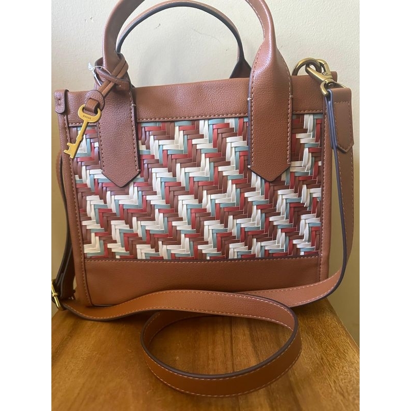 FOSSIL kyler satchel brown multi