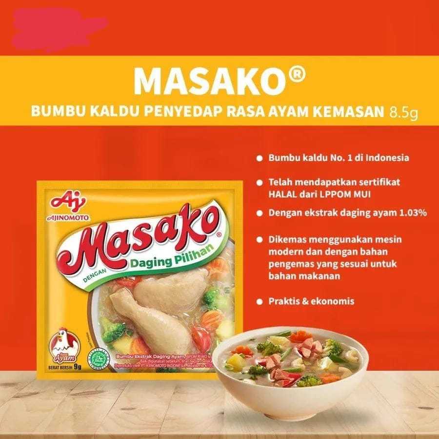 

Masako Bumbu Kaldu Ayam/Sapi Penyedap Rasa 8.5g (6 pcs)