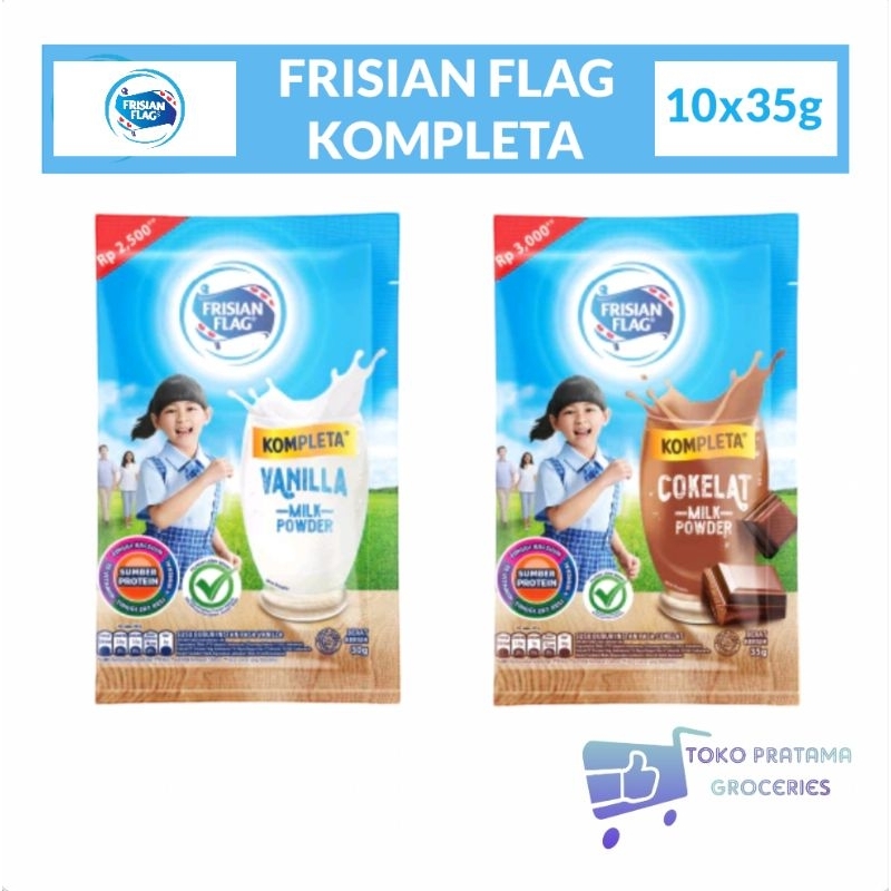 

FRISIAN FLAG KOMPLETA VANILLA/COKELAT 1 RENCENG ISI 10 SACHET