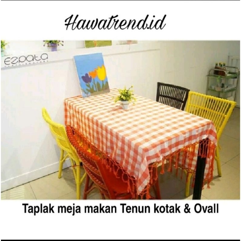TAPLAK MEJA MAKAN 4_6KURSI/TAPLAK MEJA MAKAN TENUN RAJUT RUMBAI/TAPLAK MEJA MAKAN TENUN KOTAK KOTAK/