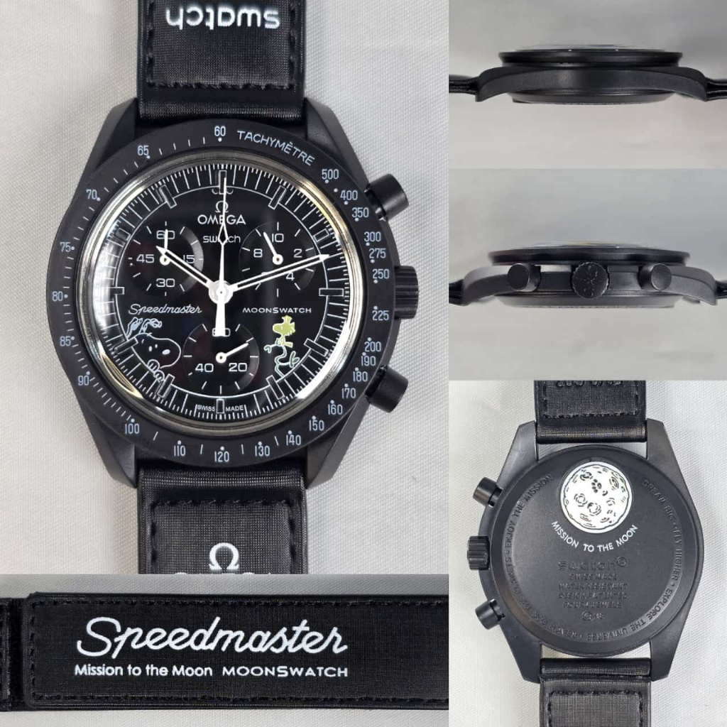 Swatch x Omega Moonphase Bioceramic Snoopy Black Tali Velcro Best Quality
