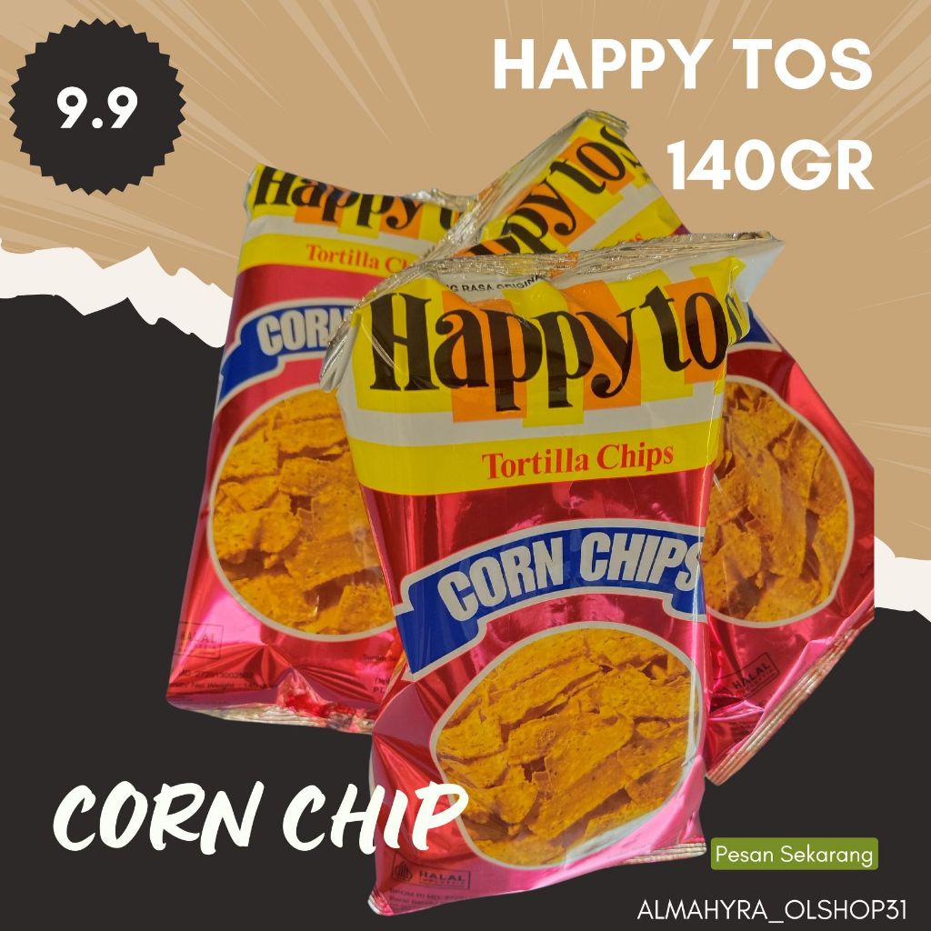 

Happy Tos Tortila Chips Original / Cheese 140gr Kripik Jagung Gurih Asin Happytos Merah