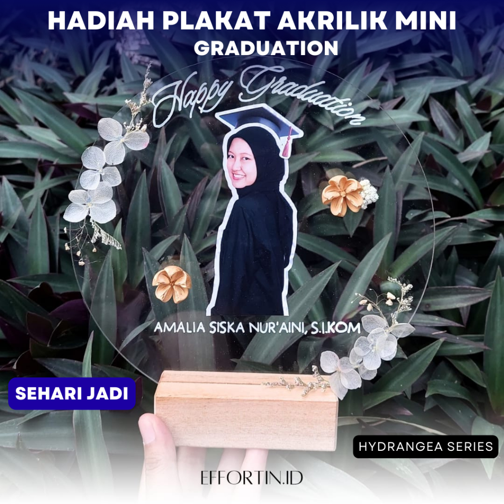 Plakat Akrilik Mini - Akrilik Custom/ Wisuda bunga kering Hydrange - Graduation Gift