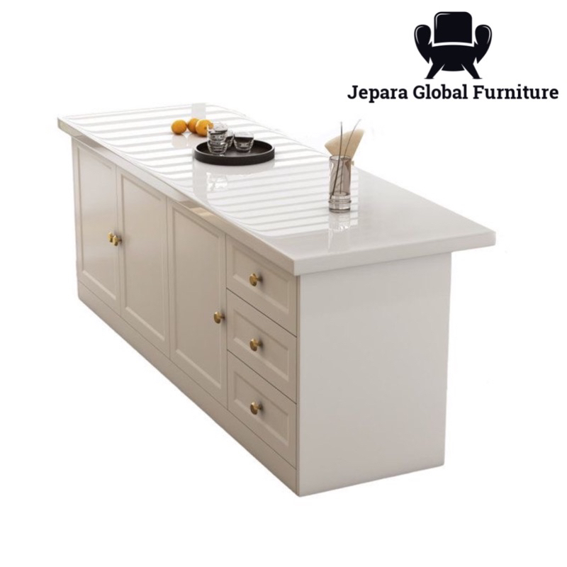 kitchen Island Meja Dapur laci Top Meja Marmer Cream - meja dapur marmer - meja makan marmer